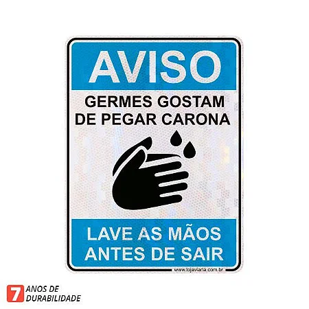 Placa Aviso, Lave as Mãos antes de Sair - 15x20 cm ACM 3 mm