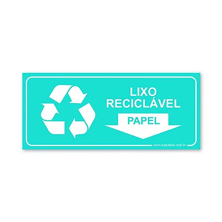 Placa Lixo Reciclável Papel - 30x13 cm ACM 3 mm