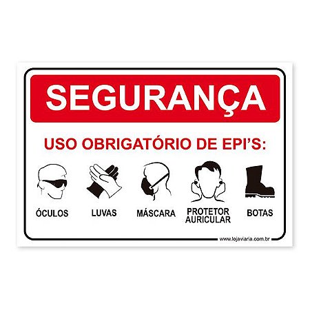 Placa Uso Obrigatório de EPI'S - 30x20 cm ACM 3 mm