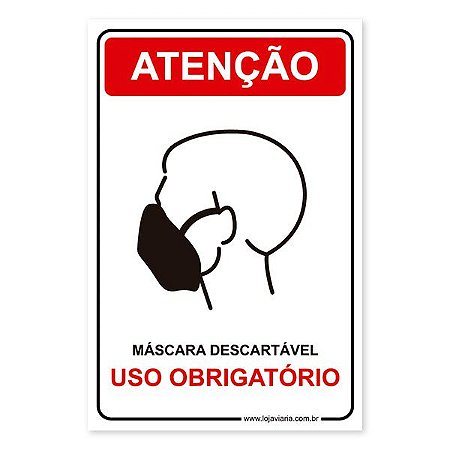 Placa Uso Obrigatório de Máscara Descartável 20x30 cm ACM 3 mm