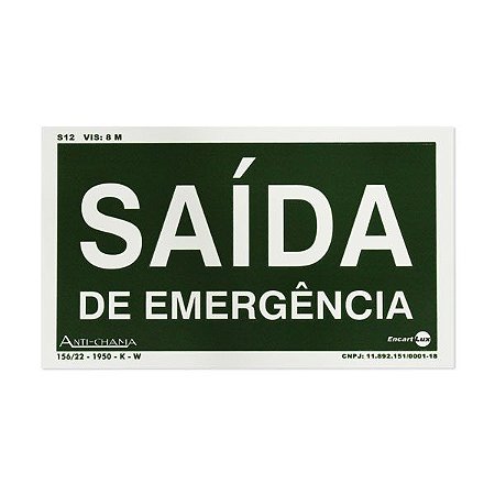 Placa Fotoluminescente Saída de Emergência - 25 x 15 cm