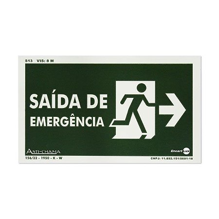 Placa Fotoluminescente Rota de Fuga Seta à Direita - Saída de emergência  - 25 x 15 cm