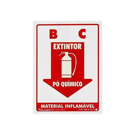 Placa Fotoluminescente Extintor Pó Químico B-C