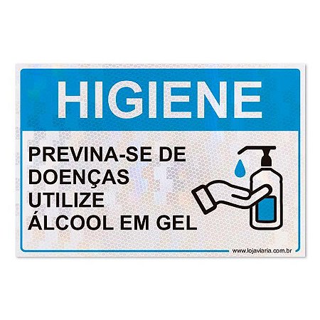 Placa de higiene - previna-se de doenças, utilize álcool em gel - 30 x 20 cm ACM 3 mm