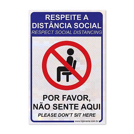 Adesivo - Respeite a distância social - Não sente aqui - 20 x 30 cm