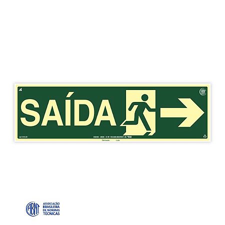 Placa Fotoluminescente - S13-D Saída à direita - 30 x 15 cm