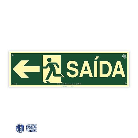 Placa Fotoluminescente - S13-E Saída à esquerda - 50 x 15 cm