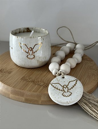 Kit Terço + Vela Espírito Santo