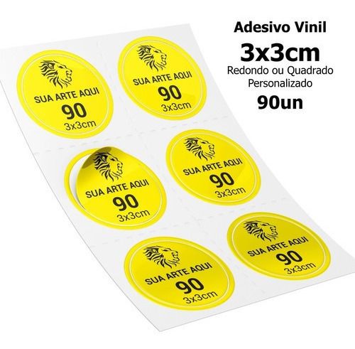 Adesivos Vinil Personalizados 3x3cm 90un