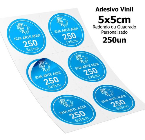 Adesivos Vinil Personalizados 5x5cm 250un