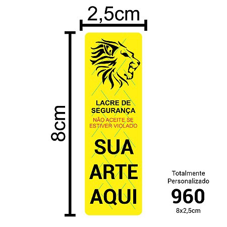 960 Lacres de SeguranÃ§a Adesivos Personalizados 8x2,5cm