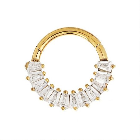 Argola segmentada zircônias baguetes frontal titânio