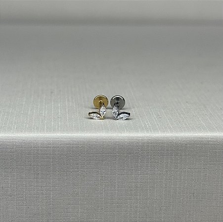 Piercing mini folha 2 zircônias titânio