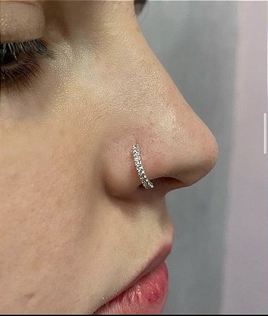 Piercing Nariz Argola Cravejada Prata 925 Cartilagem Furo Orelha