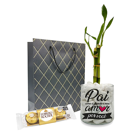 DIA DOS PAIS Bambu da Sorte com Vaso em Vidro + Ferrero Rocher (Como é Grande)