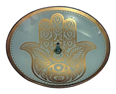 Incensário Redondo Hamsa Branco em Vidro (13cm)