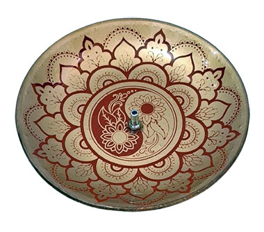 Incensário Redondo Yin Yang Vermelho e Dourado em Vidro (13cm)