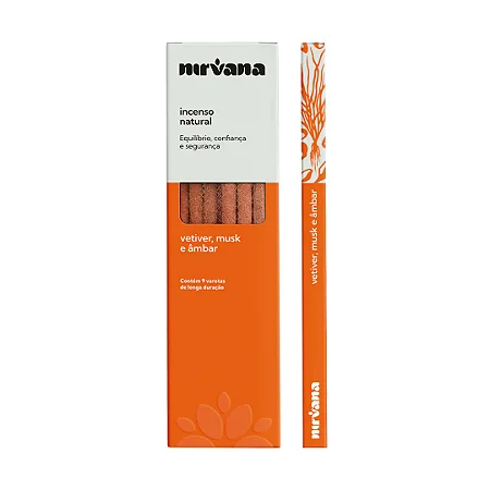 Incenso Natural Vetiver, Musk e Âmbar 100% Natural (9 Varetas)