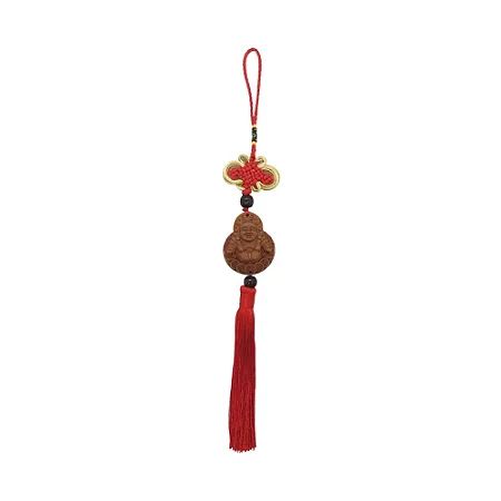 Móbile Buda Sorrindo em Madeira Feng Shui (30cm)