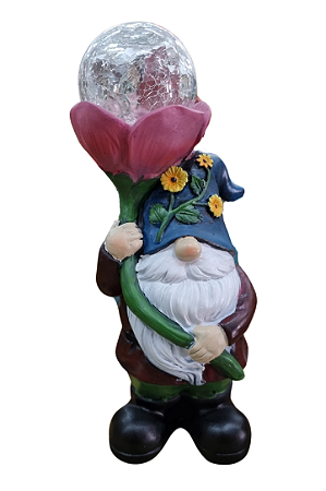 Duende de Jardim com Flor e Iluminação LED (Solar)