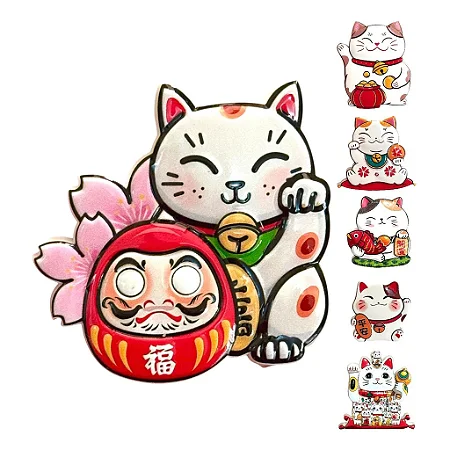 Manekineko e Daruma Imã de Geladeira em Resina (7cm)