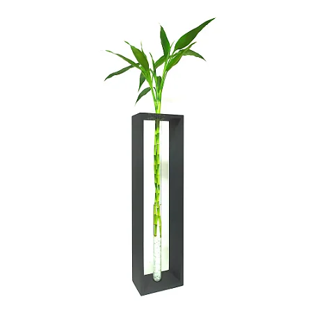 Vaso de Vidro com Três Bambu da Sorte e Suporte para Chão Extra Grande