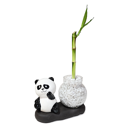 Vasinho de Vidro com Panda Sentado em Cerâmica