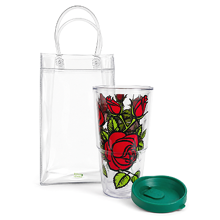 Kit Presente Sacola Cristal e Copo com Tampa Click (Rock’n Rose)