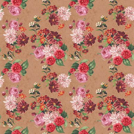Tecido Tricoline Digital Coleção Exclusiva Bellopano - Floral Grande Caramelo