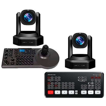 Kit com 2 Câmeras RP PTZ Full HD 1080p 20x Controladora e Blackmagic ATEM Mini Pro