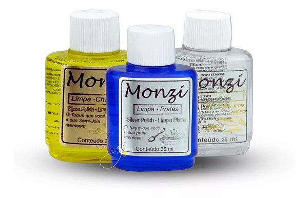 Kit 3 Limpa Jóias Ouro Chapeados Pratas Liquido Monzi 35ml