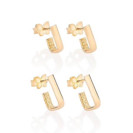 Kit brinco Rommanel formado por 2 Argola retangular  - 527241