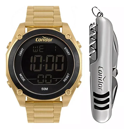 Relógio Condor Original Pulso Dourado Masculino e canivete multifunção