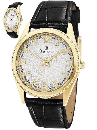 Relógio Champion Original Social Caixa Metal Pulseira Couro CN20168B