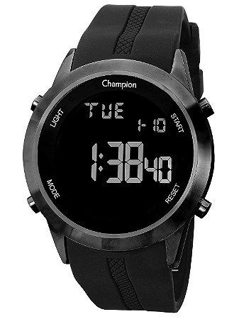 Relógio Champion Original Digital Caixa Metal Pulseira Silicone preto