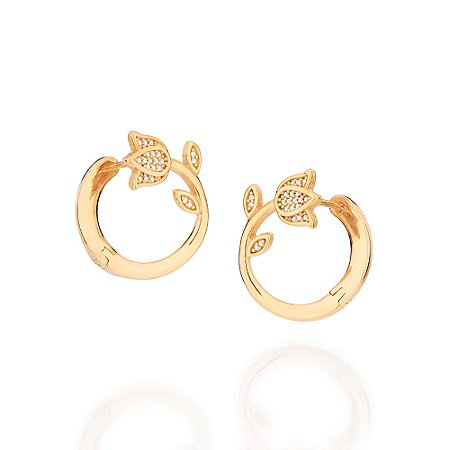 Brinco Rommanel Circular Flor Tulípa com Zircônias Ouro 18K