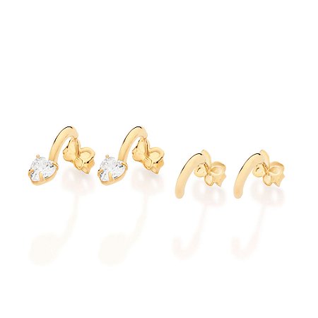 Kit Rommanel Brinco Meia Argola com Zircônias Ouro 18K
