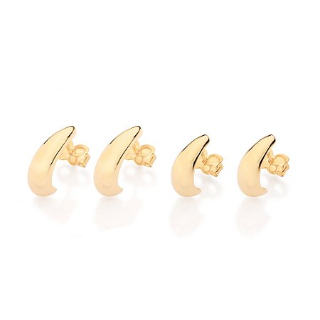 Kit Rommanel Brinco Argolas Abauladas Ouro 18K
