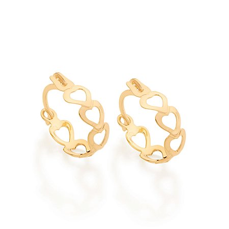 Brinco Rommanel Argola Corações Vazados Ouro 18K