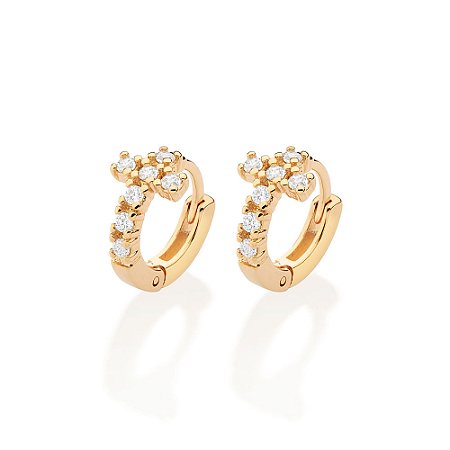 Brinco Rommanel Argola Cruz com Zircônias Ouro 18K