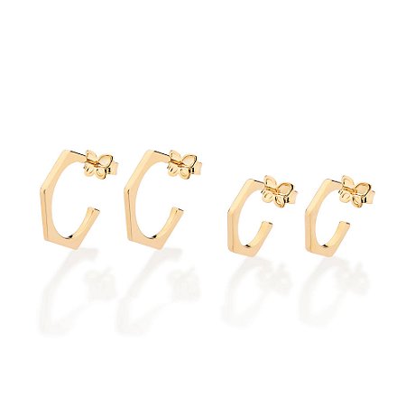 Kit Rommanel Brinco Meia Argola Angular Ouro 18K