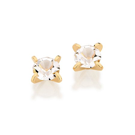 Brinco Rommanel Solitário com Zircônias Ouro 18K