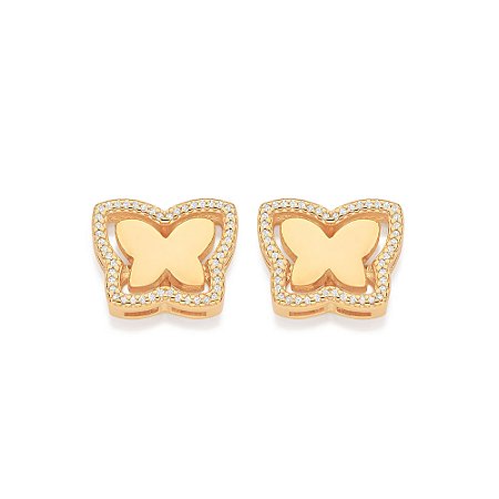 Brinco Rommanel Borboleta Desmontável com Zircônias Ouro 18K