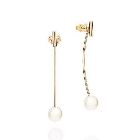 Brinco Rommanel Palito com Pérolas Ouro 18K