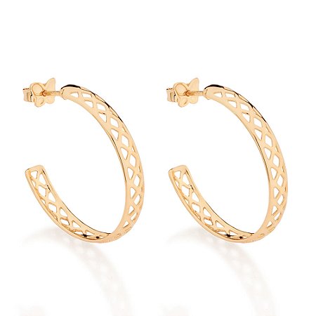 Brinco Rommanel Meia Argola Vazado Ouro 18K