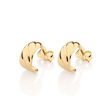 Brinco Rommanel Meia Argola Ondas Ouro 18K