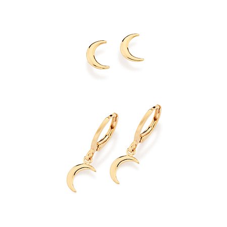 Kit Rommanel Brinco Argola Lua Ouro 18K