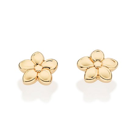 Brinco Rommanel Flor de Pluméria Ouro 18K
