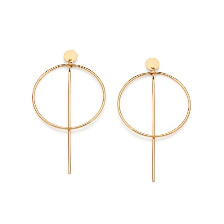 Maxi Rommanel Brinco Argola com Haste Ouro 18K