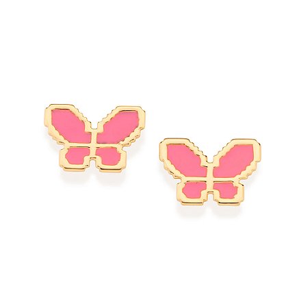 Brinco Rommanel Borboleta Pixel com Resina Ouro 18K